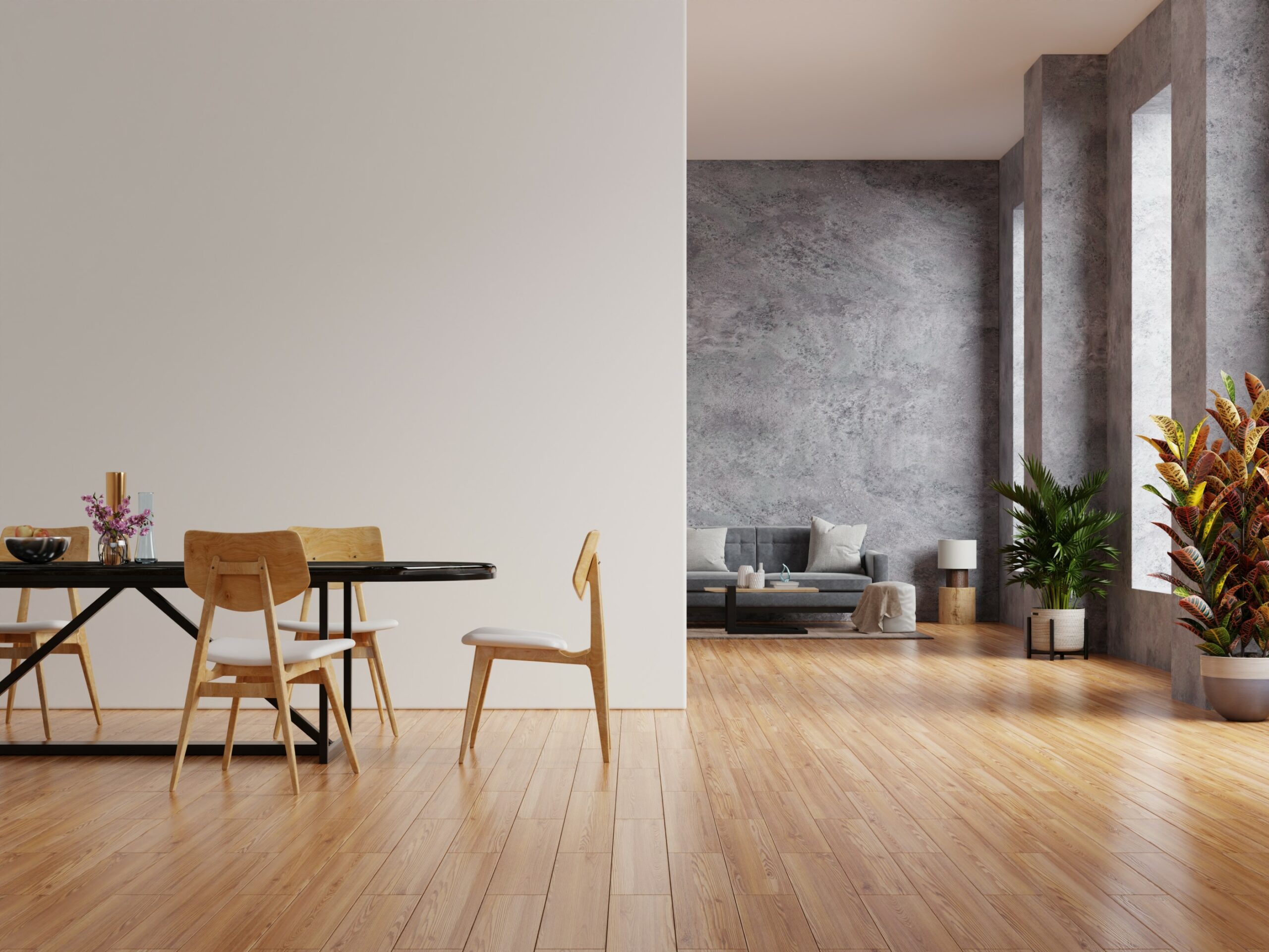 mockup white wall in loft style house with sofa